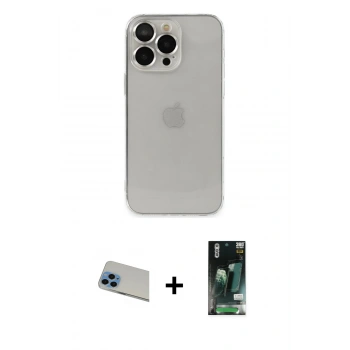 MARSİLYAN™- iPhone 13 Pro Max Kılıf Ufuk Minimal Özel Seri - Şeffaf 360 Full Body Arka Koruyucu + Rainbow Kamera Lens Koruma Cam - MI