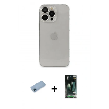 MARSİLYAN™- iPhone 13 Pro Max Kılıf Ufuk Minimal Özel Seri - Şeffaf 360 Full Body Arka Koruyucu + Shine Kamera Lens Koruma Cam - MI