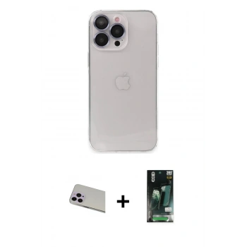 MARSİLYAN™- iPhone 13 Pro Max Kılıf Ufuk Minimal Özel Seri - Şeffaf 360 Full Body Arka Koruyucu + Rainbow Kamera Lens Koruma Cam - MR