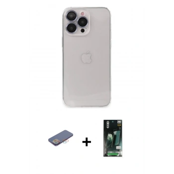 MARSİLYAN™- iPhone 13 Pro Max Kılıf Ufuk Minimal Özel Seri - Şeffaf 360 Full Body Arka Koruyucu + Renkli Kamera Lens Koruma Cam - PE
