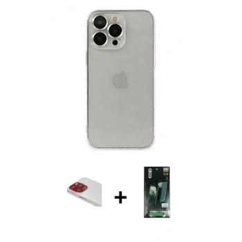 MARSİLYAN™- iPhone 13 Pro Max Kılıf Ufuk Minimal Özel Seri - Şeffaf 360 Full Body Arka Koruyucu + Pers Alüminyum Kamera Lens - KI