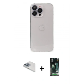 MARSİLYAN™- iPhone 13 Pro Max Kılıf Ufuk Minimal Özel Seri - Şeffaf 360 Full Body Arka Koruyucu + Pers Alüminyum Kamera Lens - SABE