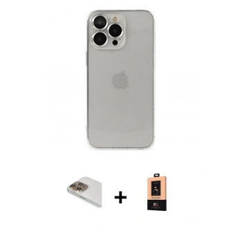 MARSİLYAN™- iPhone 13 Pro Max Kılıf Ufuk Minimal Özel Seri - Şeffaf Maxco Cam Ekran Koruyucu + Pers Alüminyum Kamera Lens - GD