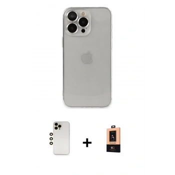 MARSİLYAN™- iPhone 13 Pro Max Kılıf Ufuk Minimal Özel Seri - Şeffaf Maxco Cam Ekran Koruyucu + Shine Kamera Lens - GD