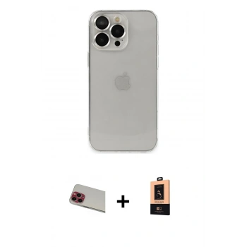 MARSİLYAN™- iPhone 13 Pro Max Kılıf Ufuk Minimal Özel Seri - Şeffaf Maxco Cam Ekran Koruyucu + Rainbow Kamera Lens Koruma Cam - KI