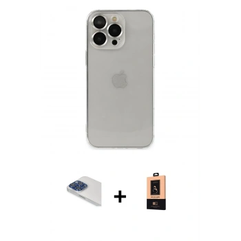 MARSİLYAN™- iPhone 13 Pro Max Kılıf Ufuk Minimal Özel Seri - Şeffaf Maxco Cam Ekran Koruyucu + Pers Alüminyum Kamera Lens - LT