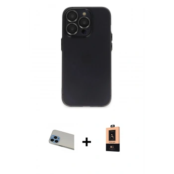 MARSİLYAN™- iPhone 13 Pro Max Kılıf Ufuk Minimal Özel Seri - Şeffaf Maxco Cam Ekran Koruyucu + Rainbow Kamera Lens Koruma Cam - MI