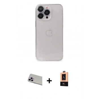 MARSİLYAN™- iPhone 13 Pro Max Kılıf Ufuk Minimal Özel Seri - Şeffaf Maxco Cam Ekran Koruyucu + Rainbow Kamera Lens Koruma Cam - MR
