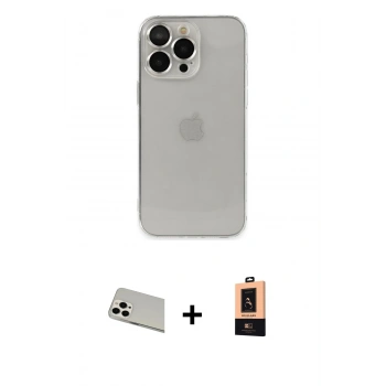 MARSİLYAN™- iPhone 13 Pro Max Kılıf Ufuk Minimal Özel Seri - Şeffaf Maxco Cam Ekran Koruyucu + Rainbow Kamera Lens Koruma Cam - BZ