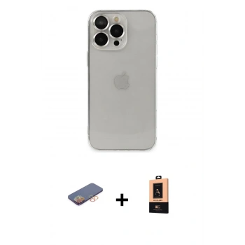 MARSİLYAN™- iPhone 13 Pro Max Kılıf Ufuk Minimal Özel Seri - Şeffaf Maxco Cam Ekran Koruyucu + Renkli Kamera Lens Koruma Cam - TU