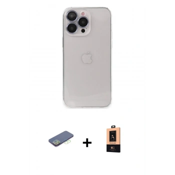 MARSİLYAN™- iPhone 13 Pro Max Kılıf Ufuk Minimal Özel Seri - Şeffaf Maxco Cam Ekran Koruyucu + Renkli Kamera Lens Koruma Cam - YL