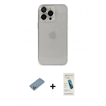 MARSİLYAN™- iPhone 13 Pro Max Kılıf Ufuk Minimal Özel Seri - Şeffaf Pasifik Cam Ekran Koruyucu + Shine Kamera Lens Koruma Cam - GI