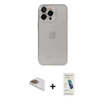 MARSİLYAN™- iPhone 13 Pro Max Kılıf Ufuk Minimal Özel Seri - Şeffaf Pasifik Cam Ekran Koruyucu + Pers Alüminyum Kamera Lens - GD