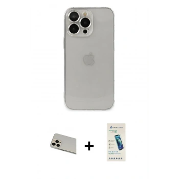 MARSİLYAN™- iPhone 13 Pro Max Kılıf Ufuk Minimal Özel Seri - Şeffaf Pasifik Cam Ekran Koruyucu + Rainbow Kamera Lens Koruma Cam - REGD