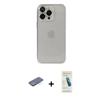 MARSİLYAN™- iPhone 13 Pro Max Kılıf Ufuk Minimal Özel Seri - Şeffaf Pasifik Cam Ekran Koruyucu + Renkli Kamera Lens Koruma Cam - MI