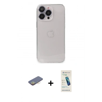 MARSİLYAN™- iPhone 13 Pro Max Kılıf Ufuk Minimal Özel Seri - Şeffaf Pasifik Cam Ekran Koruyucu + Renkli Kamera Lens Koruma Cam - SI
