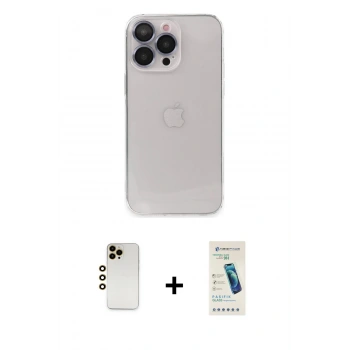 MARSİLYAN™- iPhone 13 Pro Max Kılıf Ufuk Minimal Özel Seri - Şeffaf Pasifik Cam Ekran Koruyucu + Shine Kamera Lens - GD