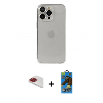 MARSİLYAN™- iPhone 13 Pro Max Kılıf Ufuk Minimal Özel Seri - Siyah 18D Cam Ekran Koruyucu + Pers Alüminyum Kamera Lens - KI