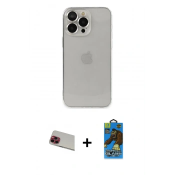 MARSİLYAN™- iPhone 13 Pro Max Kılıf Ufuk Minimal Özel Seri - Siyah 18D Cam Ekran Koruyucu + Rainbow Kamera Lens Koruma Cam - KI