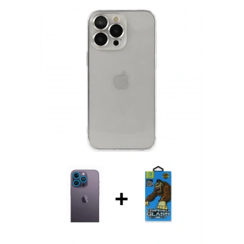 MARSİLYAN™- iPhone 13 Pro Max Kılıf Ufuk Minimal Özel Seri - Siyah 18D Cam Ekran Koruyucu + Neon Fosforlu Kamera Lens - MI