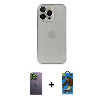 MARSİLYAN™- iPhone 13 Pro Max Kılıf Ufuk Minimal Özel Seri - Siyah 18D Cam Ekran Koruyucu + Neon Fosforlu Kamera Lens - YL