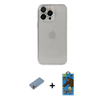 MARSİLYAN™- iPhone 13 Pro Max Kılıf Ufuk Minimal Özel Seri - Siyah 18D Cam Ekran Koruyucu + Shine Kamera Lens Koruma Cam - PE