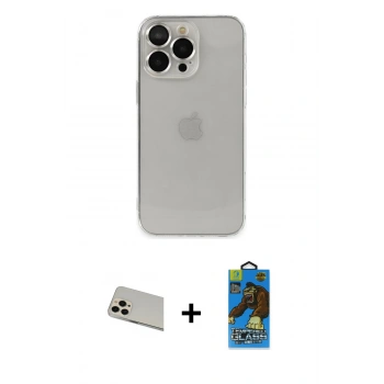 MARSİLYAN™- iPhone 13 Pro Max Kılıf Ufuk Minimal Özel Seri - Siyah 18D Cam Ekran Koruyucu + Rainbow Kamera Lens Koruma Cam - REGD