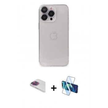 MARSİLYAN™- iPhone 13 Pro Max Kılıf Ufuk Minimal Özel Seri - Siyah 3D Antistatik Cam Ekran Koruyucu + Pers Alüminyum Kamera Lens - GI