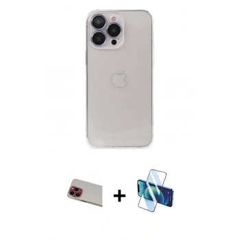 MARSİLYAN™- iPhone 13 Pro Max Kılıf Ufuk Minimal Özel Seri - Siyah 3D Antistatik Cam Ekran Koruyucu + Rainbow Kamera Lens Koruma Cam - KI