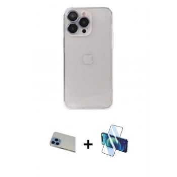 MARSİLYAN™- iPhone 13 Pro Max Kılıf Ufuk Minimal Özel Seri - Siyah 3D Antistatik Cam Ekran Koruyucu + Rainbow Kamera Lens Koruma Cam - MI