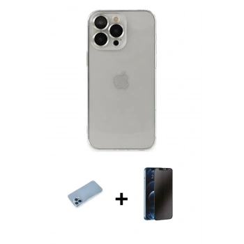 MARSİLYAN™- iPhone 13 Pro Max Kılıf Ufuk Minimal Özel Seri - Siyah 3D Antistatik Hayalet Cam Ekran Koruyucu + Shine Kamera Lens Koruma Cam - MI