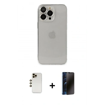 MARSİLYAN™- iPhone 13 Pro Max Kılıf Ufuk Minimal Özel Seri - Siyah 3D Antistatik Hayalet Cam Ekran Koruyucu + Shine Kamera Lens - GD