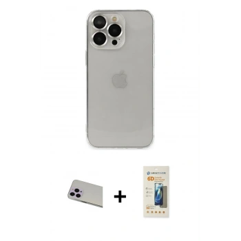 MARSİLYAN™- iPhone 13 Pro Max Kılıf Ufuk Minimal Özel Seri - Siyah 6D Mat Seramik Hayalet Nano Ekran Koruyucu + Rainbow Kamera Lens Koruma Cam - MR