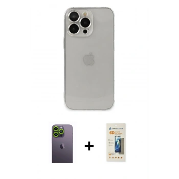 MARSİLYAN™- iPhone 13 Pro Max Kılıf Ufuk Minimal Özel Seri - Siyah 6D Mat Seramik Hayalet Nano Ekran Koruyucu + Neon Fosforlu Kamera Lens - YL