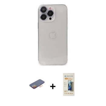 MARSİLYAN™- iPhone 13 Pro Max Kılıf Ufuk Minimal Özel Seri - Siyah 6D Mat Seramik Hayalet Nano Ekran Koruyucu + Renkli Kamera Lens Koruma Cam - TU