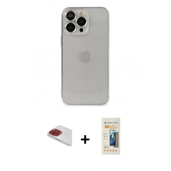 MARSİLYAN™- iPhone 13 Pro Max Kılıf Ufuk Minimal Özel Seri - Siyah 6D Mat Seramik Hayalet Nano Ekran Koruyucu + Pers Alüminyum Kamera Lens - KI