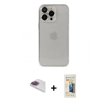 MARSİLYAN™- iPhone 13 Pro Max Kılıf Ufuk Minimal Özel Seri - Siyah 6D Mat Seramik Hayalet Nano Ekran Koruyucu + Pers Alüminyum Kamera Lens - GI