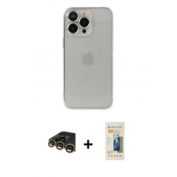 MARSİLYAN™- iPhone 13 Pro Max Kılıf Ufuk Minimal Özel Seri - Siyah 6D Mat Seramik Hayalet Nano Ekran Koruyucu + Raze Metal Kamera Lens - GD