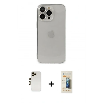 MARSİLYAN™- iPhone 13 Pro Max Kılıf Ufuk Minimal Özel Seri - Siyah 6D Mat Seramik Hayalet Nano Ekran Koruyucu + Shine Kamera Lens - GD