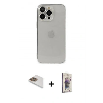 MARSİLYAN™- iPhone 13 Pro Max Kılıf Ufuk Minimal Özel Seri - Siyah Bilvis 3D Cam Ekran Koruyucu + Pers Alüminyum Kamera Lens - GD