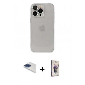 MARSİLYAN™- iPhone 13 Pro Max Kılıf Ufuk Minimal Özel Seri - Siyah Bilvis 3D Cam Ekran Koruyucu + Pers Alüminyum Kamera Lens - LT