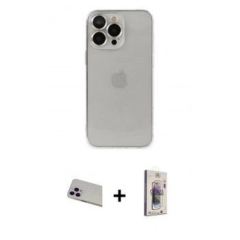 MARSİLYAN™- iPhone 13 Pro Max Kılıf Ufuk Minimal Özel Seri - Siyah Bilvis 3D Cam Ekran Koruyucu + Rainbow Kamera Lens Koruma Cam - MR
