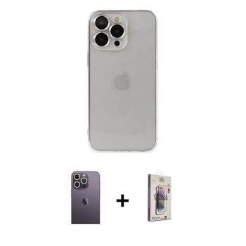 MARSİLYAN™- iPhone 13 Pro Max Kılıf Ufuk Minimal Özel Seri - Siyah Bilvis 3D Cam Ekran Koruyucu + Neon Fosforlu Kamera Lens - BZ