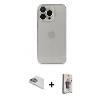 MARSİLYAN™- iPhone 13 Pro Max Kılıf Ufuk Minimal Özel Seri - Siyah Bilvis 3D Cam Ekran Koruyucu + Pers Alüminyum Kamera Lens - SABE