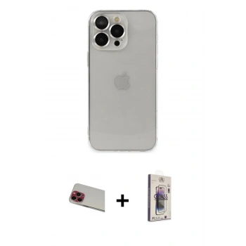 MARSİLYAN™- iPhone 13 Pro Max Kılıf Ufuk Minimal Özel Seri - Siyah Bilvis 3D Cam Ekran Koruyucu + Rainbow Kamera Lens Koruma Cam - KI