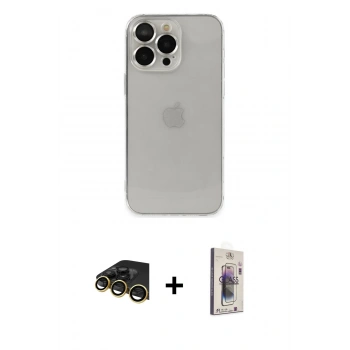 MARSİLYAN™- iPhone 13 Pro Max Kılıf Ufuk Minimal Özel Seri - Siyah Bilvis 3D Cam Ekran Koruyucu + Raze Metal Kamera Lens - GD