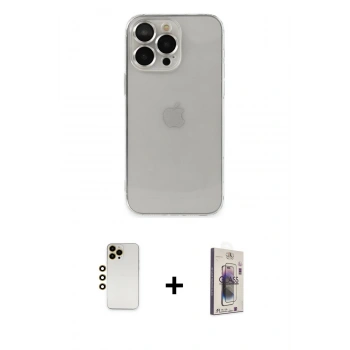 MARSİLYAN™- iPhone 13 Pro Max Kılıf Ufuk Minimal Özel Seri - Siyah Bilvis 3D Cam Ekran Koruyucu + Shine Kamera Lens - GD