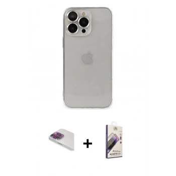 MARSİLYAN™- iPhone 13 Pro Max Kılıf Ufuk Minimal Özel Seri - Siyah Bilvis 3D Mat Cam Ekran Koruyucu + Pers Alüminyum Kamera Lens - GI