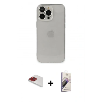 MARSİLYAN™- iPhone 13 Pro Max Kılıf Ufuk Minimal Özel Seri - Siyah Bilvis 3D Mat Cam Ekran Koruyucu + Pers Alüminyum Kamera Lens - KI