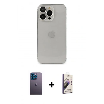 MARSİLYAN™- iPhone 13 Pro Max Kılıf Ufuk Minimal Özel Seri - Siyah Bilvis 3D Mat Cam Ekran Koruyucu + Neon Fosforlu Kamera Lens - MI
